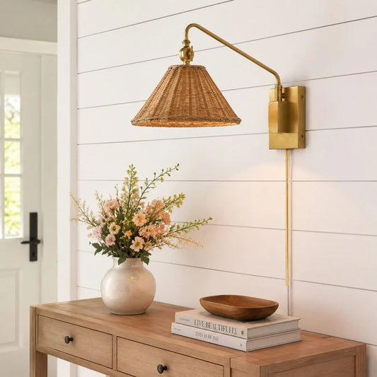 Vojtech Rustic Rattan Swing Arm Wall Sconce