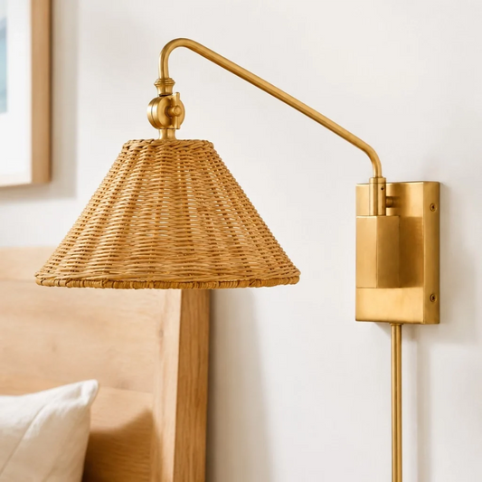 Vojtech Rustic Rattan Swing Arm Wall Sconce