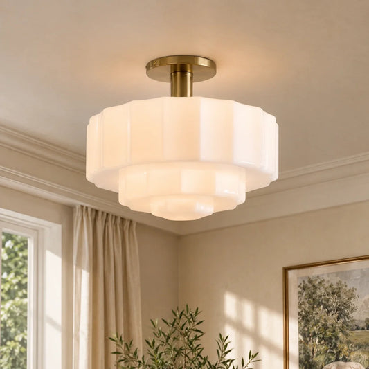 Wren Modern Tiered Textured Milk Glass Flush Mount (14")