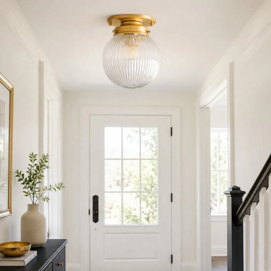 Zylah Vintage Globe Ribbed Glass Flush Mount Ceiling Light