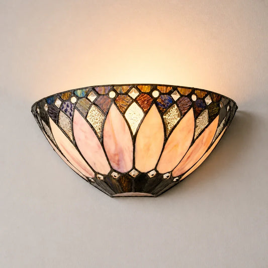 Livia Vintage Tiffany Stained Glass Half-Moon Wall Sconce
