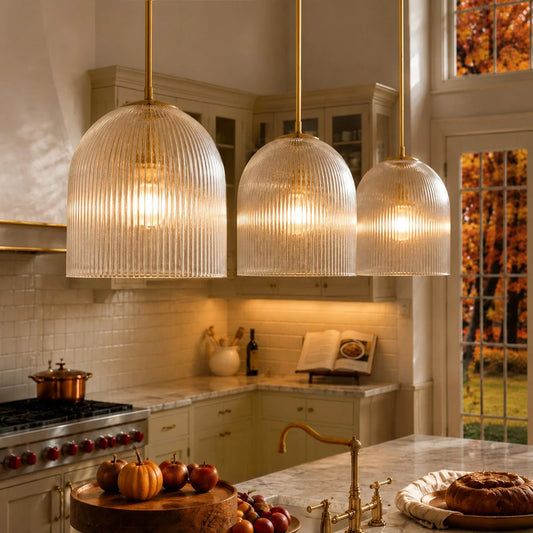 Vireo Farmhouse Copper Ribbed Glass Pendant Light
