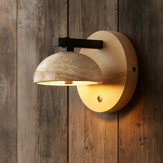 Riley Travertine Wood Round Wall Sconce