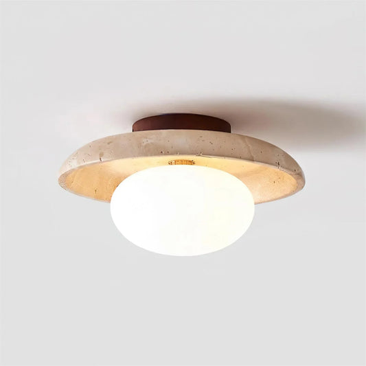 Kairi Retro Travertine Stone Round Flush Mount Ceiling Light